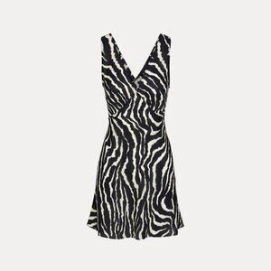 Realisation Par Black and White Zebra Print Mini Dress V-Neck Sleeveless